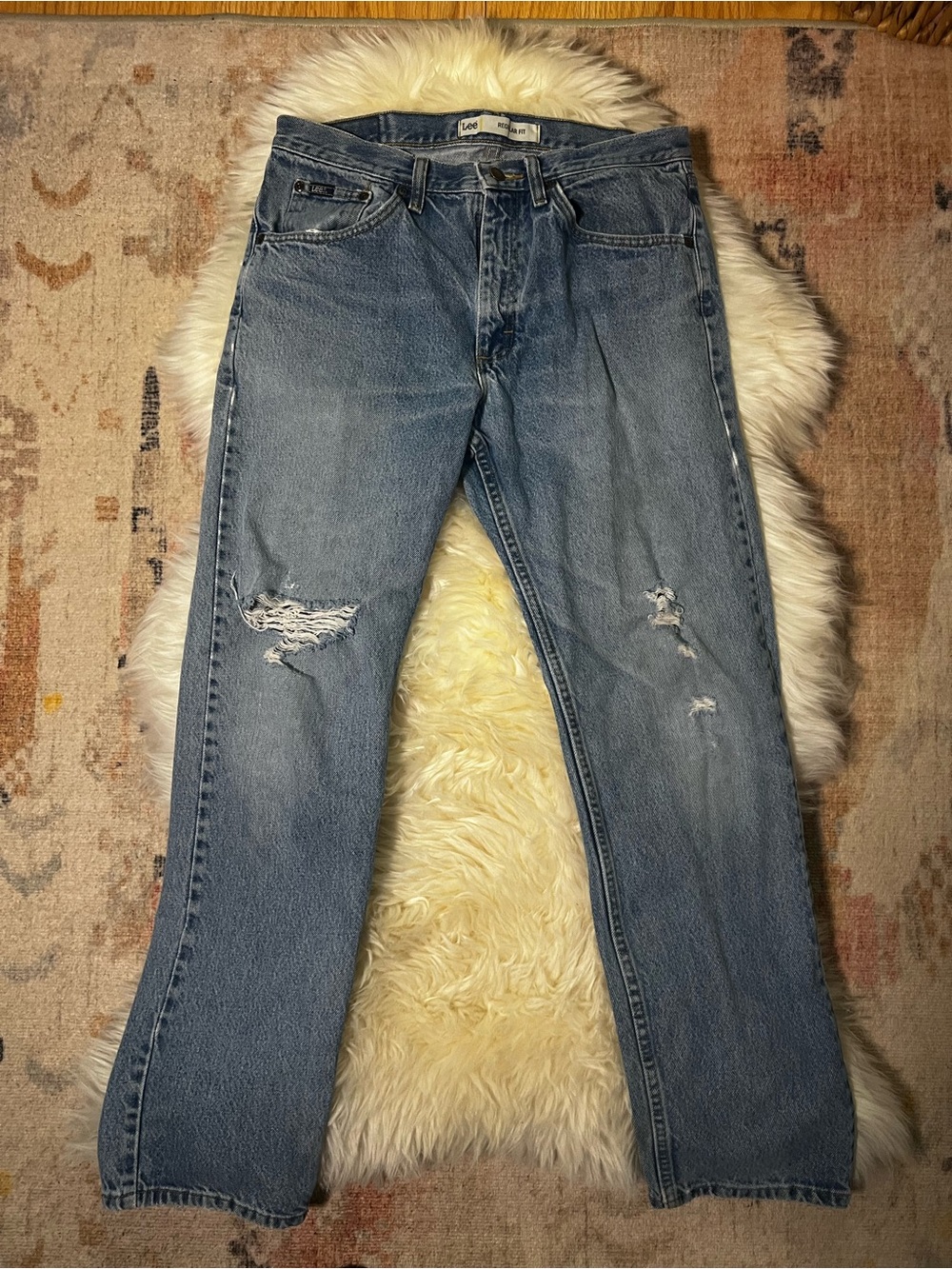 Lee vintage 90s Men's Distressed Blue Jeans - Classic Straight Fit